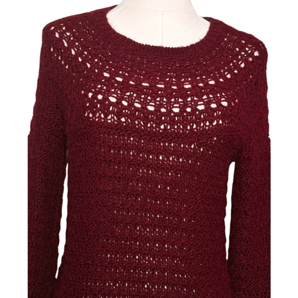 Lauren Ralph Lauren Burgundy Open Knit Long Sleeve Alpaca Blend Sweater Medium - Picture 2 of 6